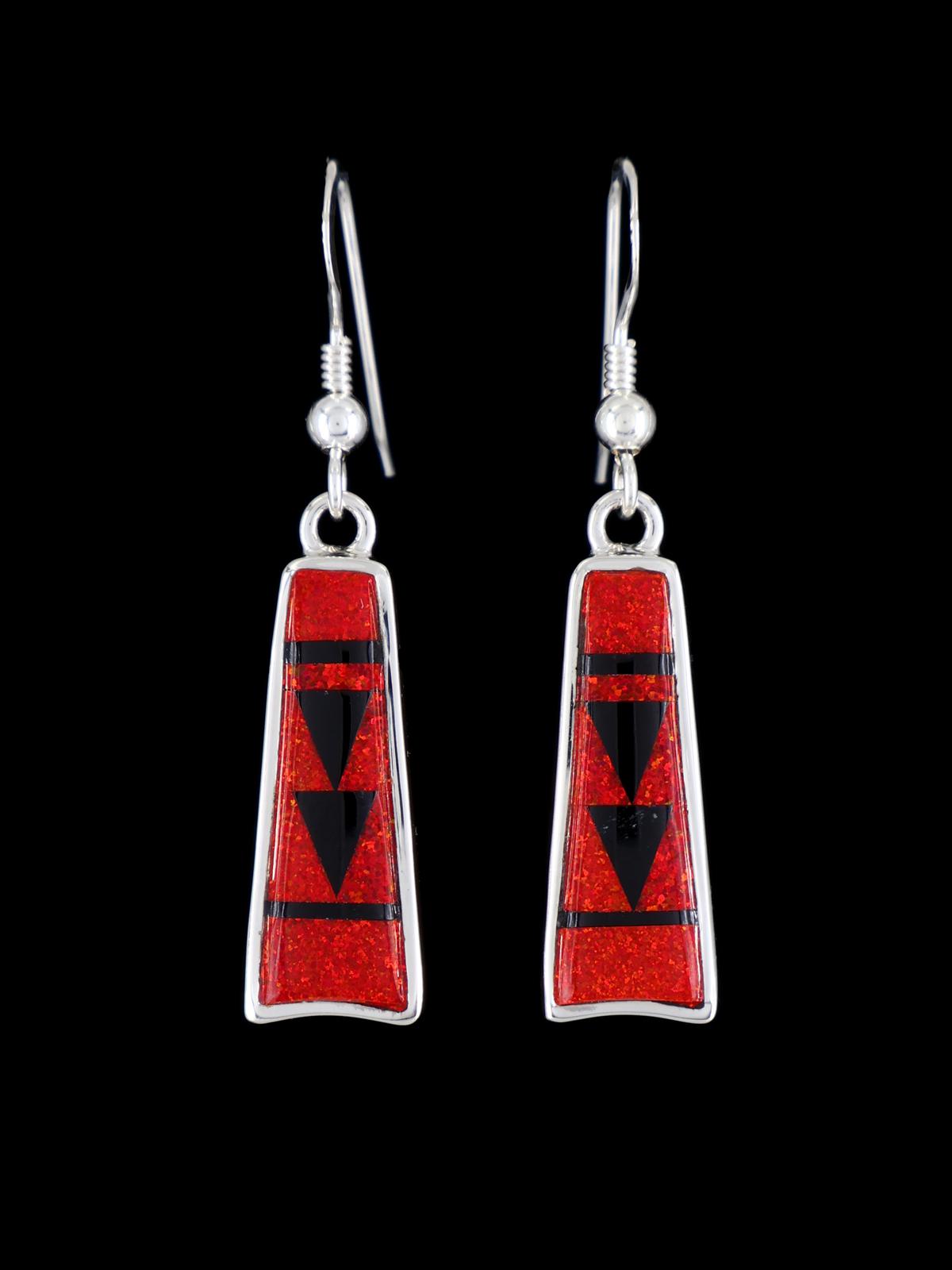 Native American Inlay Red Opalite Dangle Earrings