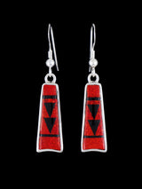 Native American Inlay Red Opalite Dangle Earrings