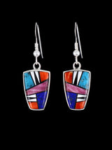 Native American Inlay Multi Stone Dangle Earrings