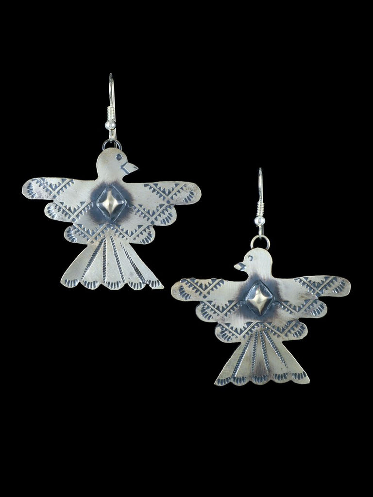 Navajo Stamped Sterling Silver Bird Earrings - PuebloDirect.com