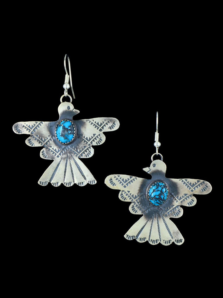 Navajo Stamped Sterling Silver Turquoise Bird Earrings - PuebloDirect.com