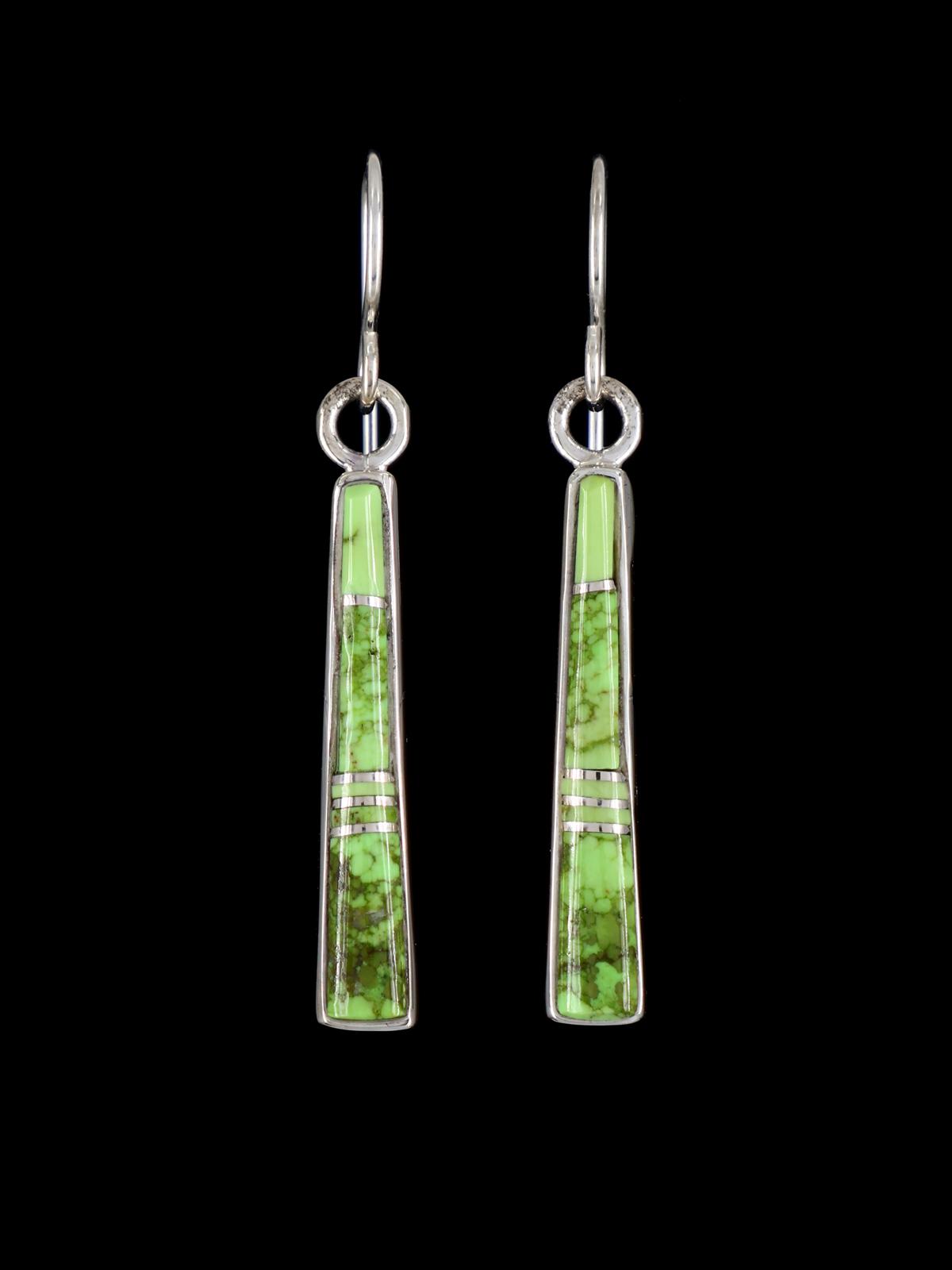 Navajo Gaspeite Sterling Silver Inlay Dangle Earrings