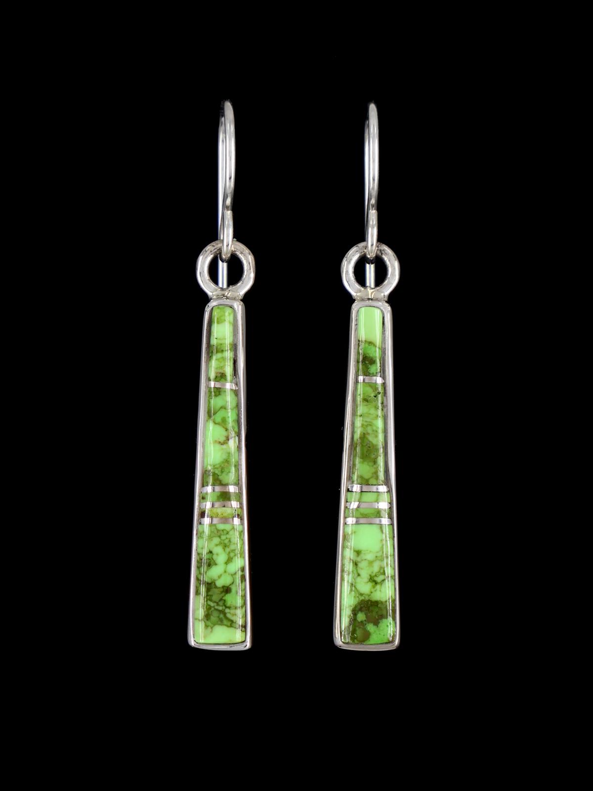 Navajo Gaspeite Sterling Silver Inlay Dangle Earrings