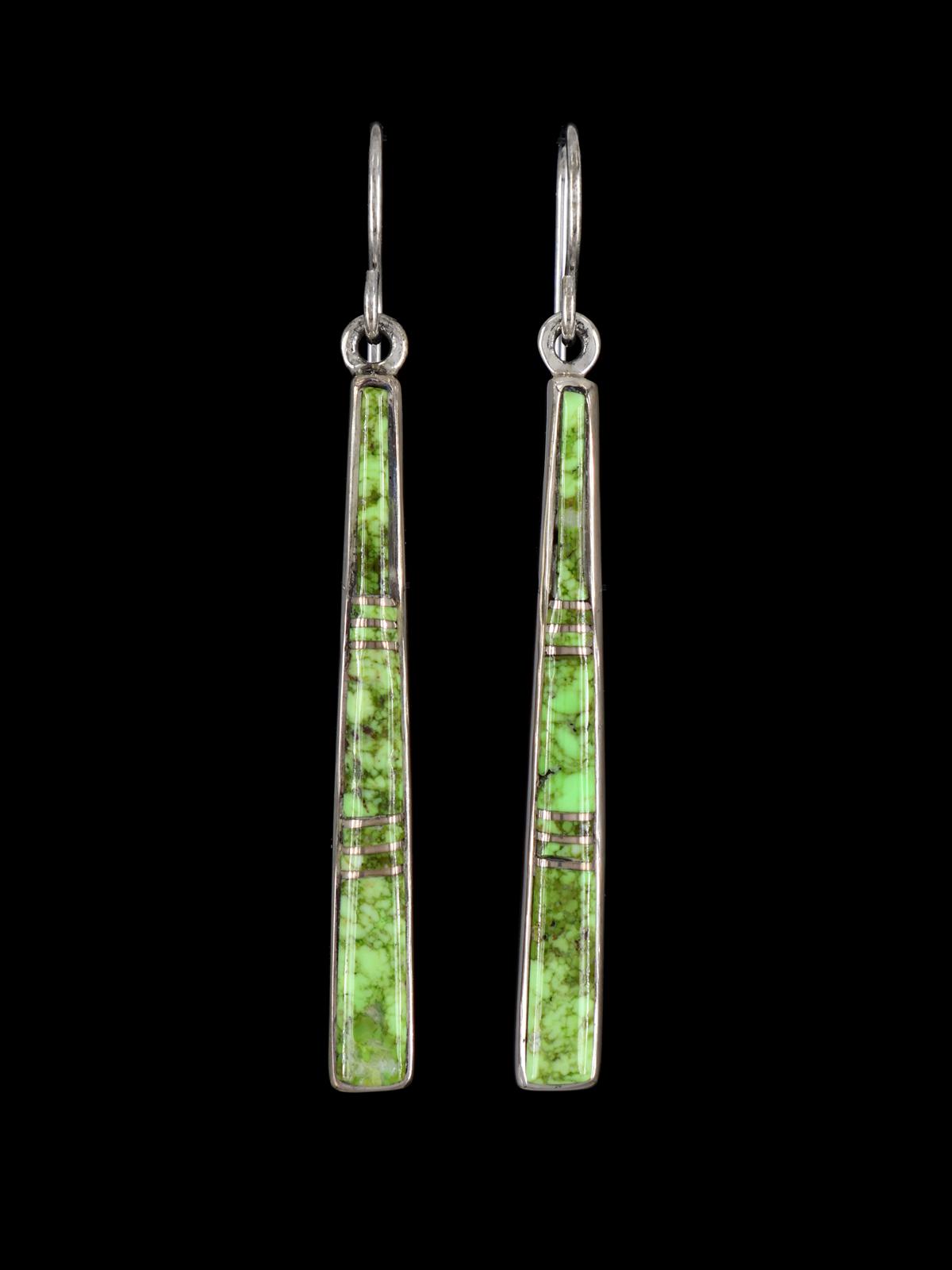 Navajo Gaspeite Sterling Silver Inlay Dangle Earrings - PuebloDirect.com