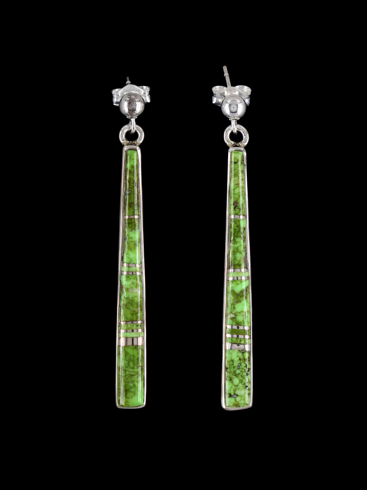 Navajo Gaspeite Sterling Silver Inlay Dangle Post Earrings