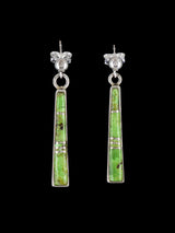 Navajo Gaspeite Sterling Silver Inlay Dangle Post Earrings
