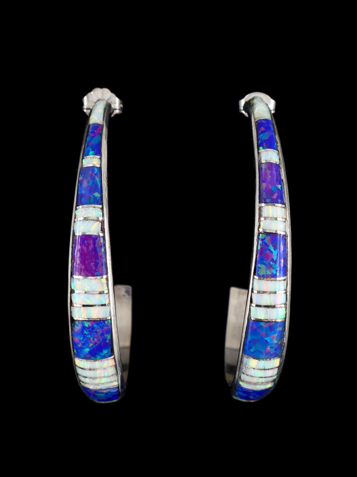 Opalite Zuni Inlay Half Hoop Post Earrings