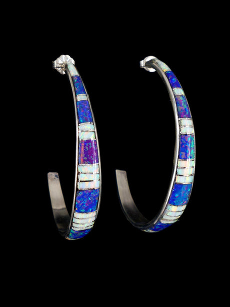 Opalite Zuni Inlay Half Hoop Post Earrings