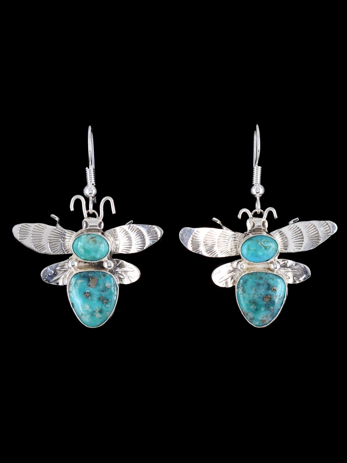 Navajo Turquoise Sterling Silver Dangle Bug Earrings
