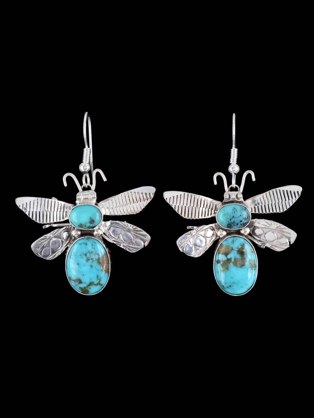 Navajo Turquoise Sterling Silver Dangle Bug Earrings