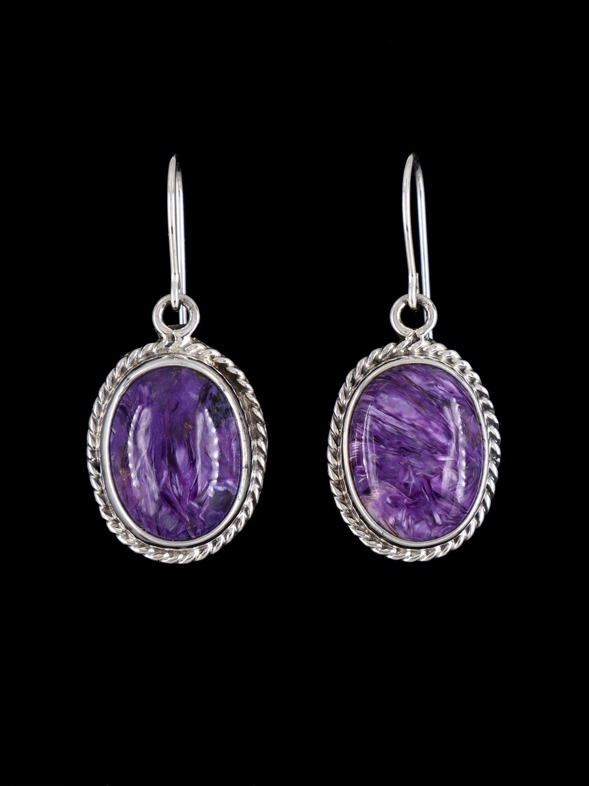Boucles d'oreilles pendantes en charoite violette en argent sterling Navajo