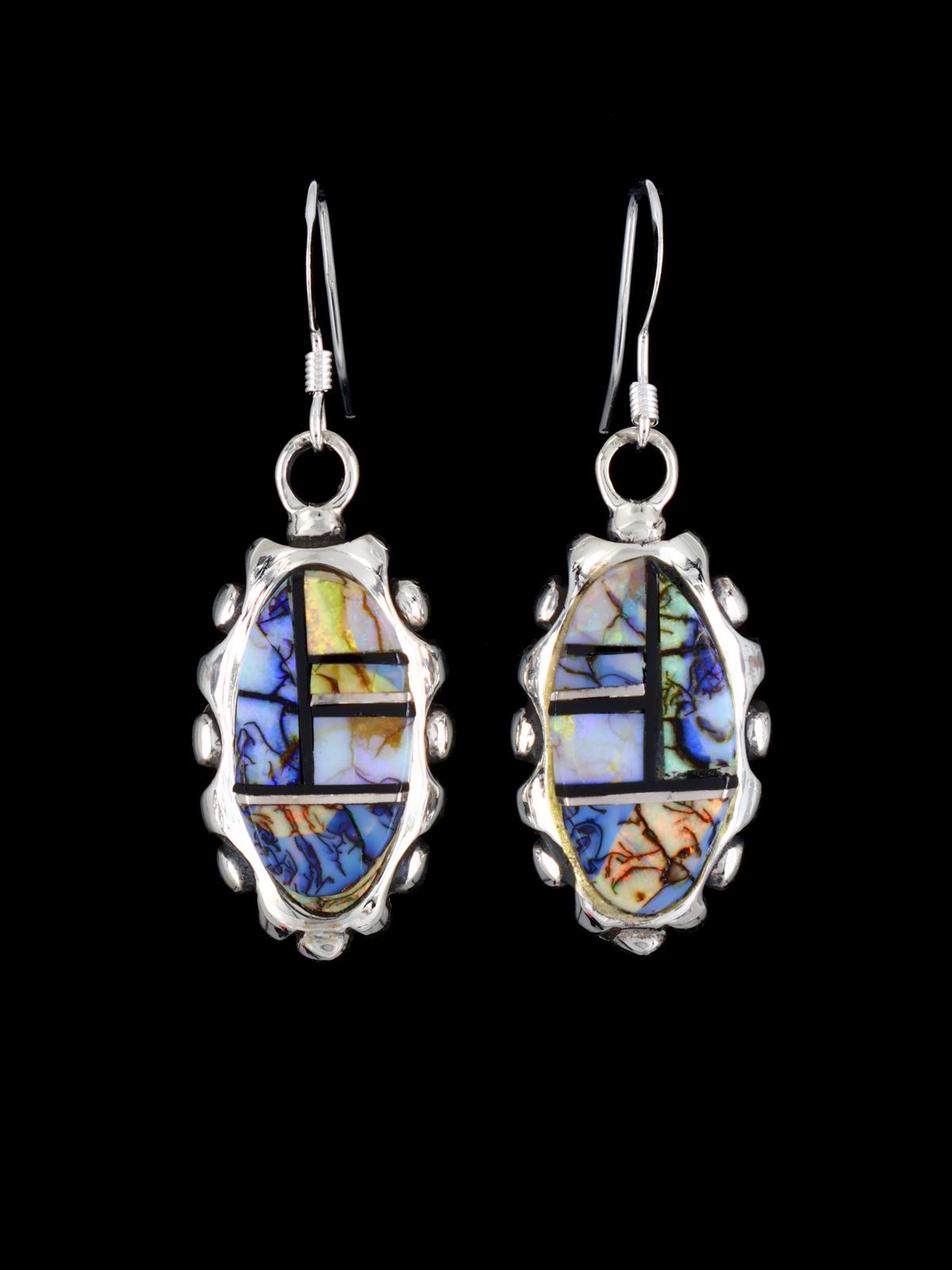Navajo Spiderweb Opal Inlay Dangle Earrings