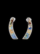 Navajo Spiderweb Opal Sterling Silver Post Earrings