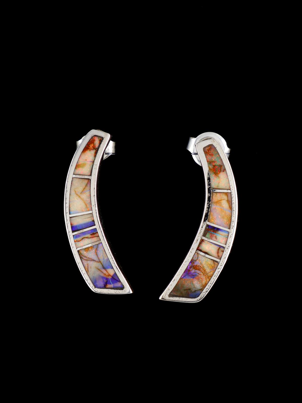 Navajo Spiderweb Opal Sterling Silver Post Earrings