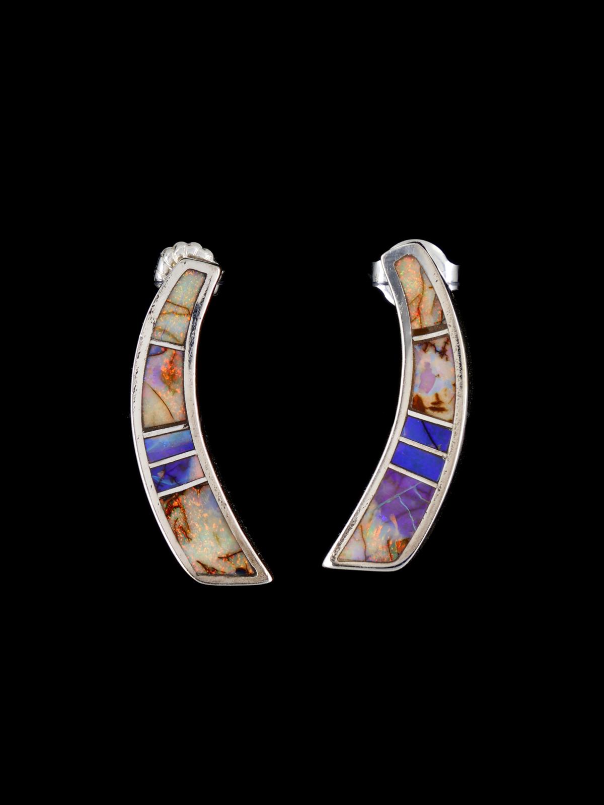 Navajo Spiderweb Opal Sterling Silver Post Earrings