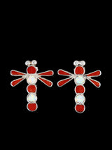 Zuni Coral and Opalite Inlay Dragonfly Post Earrings