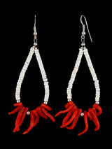 Pendientes de rama de coral con cuentas de plata de ley navajo