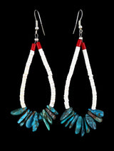Boucles d’oreilles Navajo en argent sterling avec branches de corail perlées