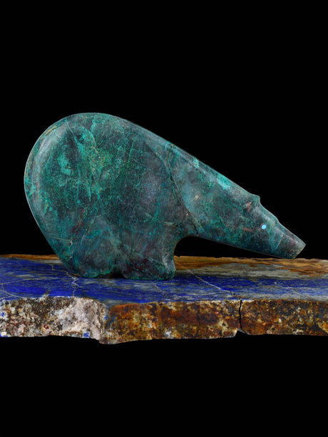Spiderweb Chrysocolla Medicine Bear Zuni Fetish