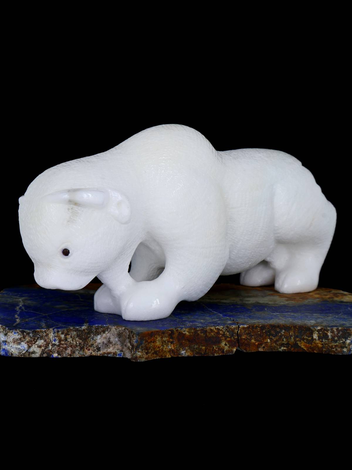 Large White Marble Bison Zuni Fetish