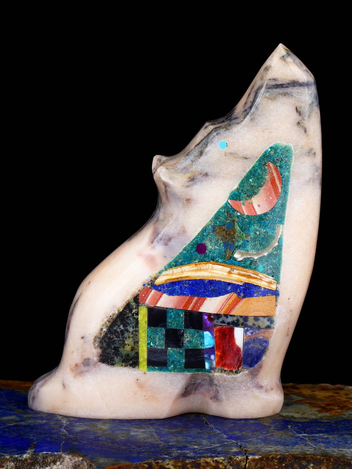 Marble Mosaic Coyote Zuni Fetish Carving