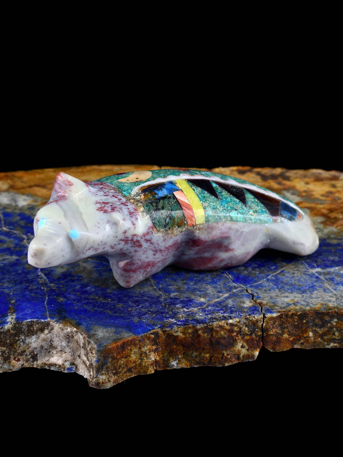 Watermelon Serpentine Mosaic Wolf Zuni Fetish