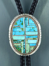 Native American Sterling Silver Sonoran Gold Turquoise Inlay Bolo Tie
