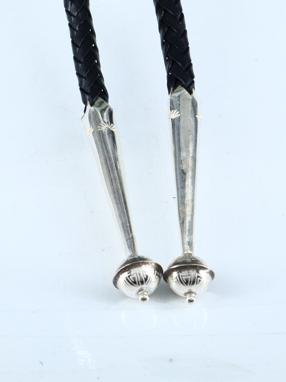 Native American Sterling Silver Blue Moon Turquoise Inlay Bolo Tie