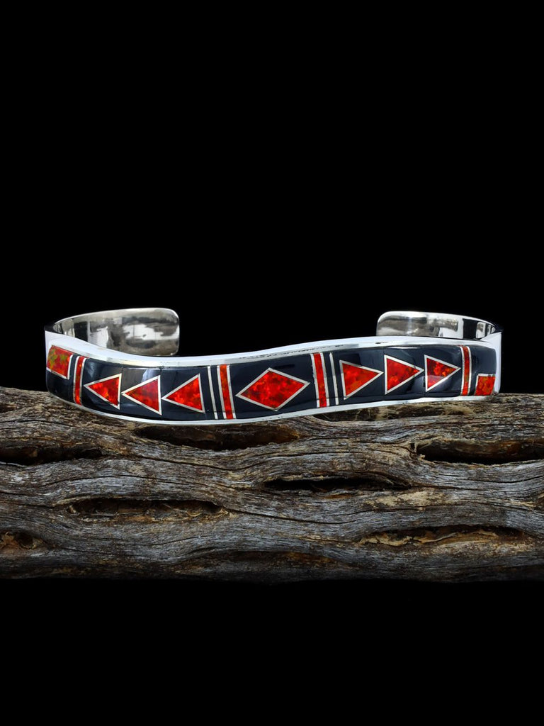 Native American Jewelry Black Jade and Opalite Inlay Cuff Bracelet - PuebloDirect.com