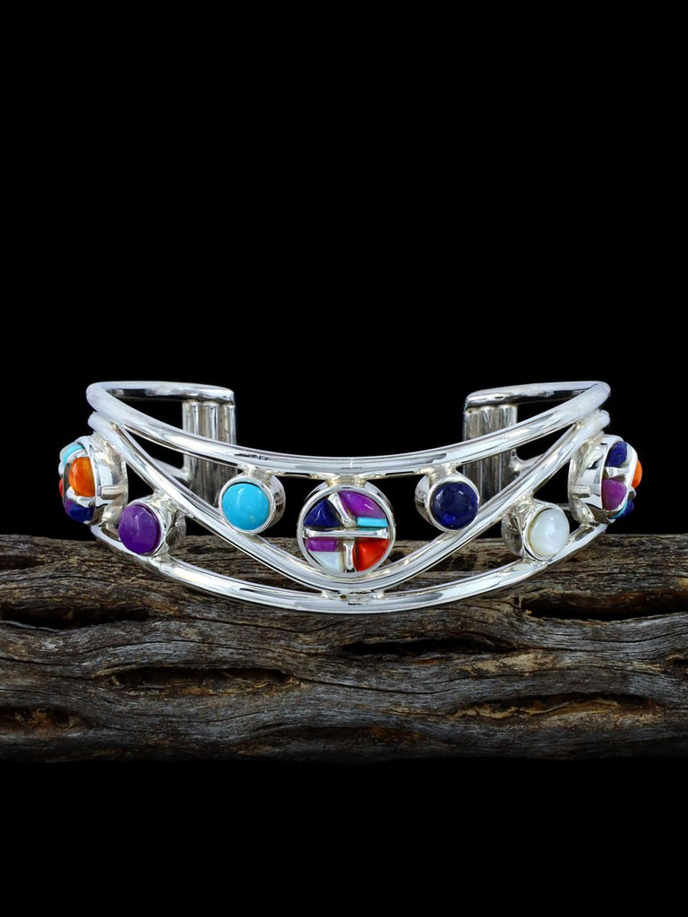 Native American Multistone Inlay Sterling Silver Cuff Bracelet - PuebloDirect.com