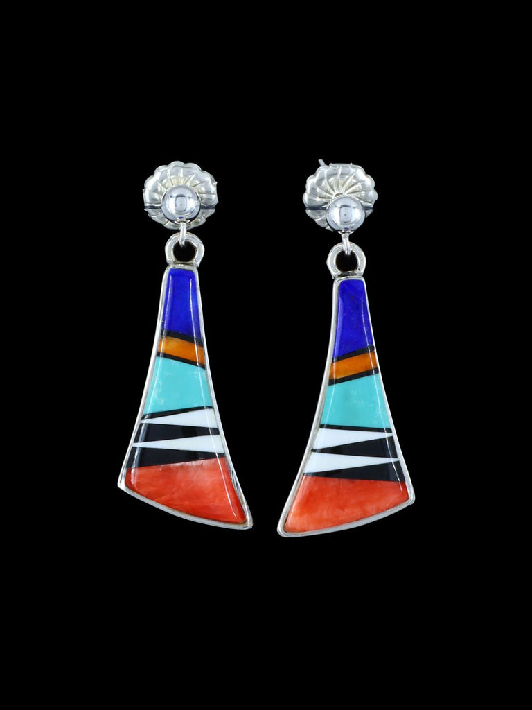 Native American Spiny Oyster and Lapis Inlay Post Earrings - PuebloDirect.com