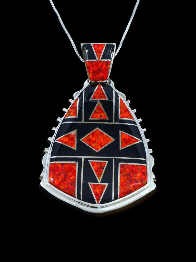Native American Red Opalite and Black Jade Inlay Pendant - PuebloDirect.com