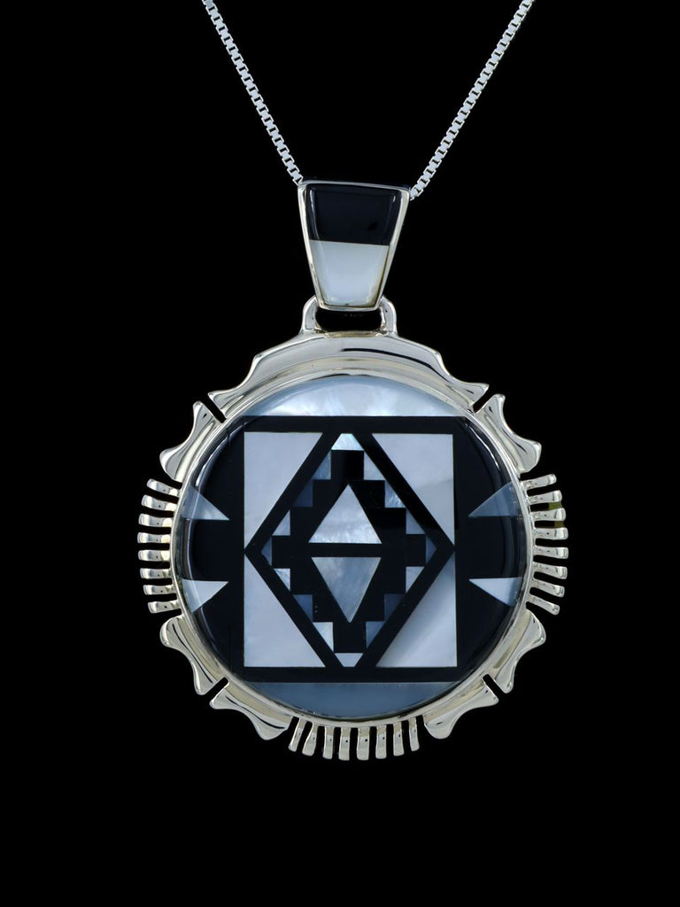 Native American Black Jade and Mother of Pearl Inlay Pendant - PuebloDirect.com