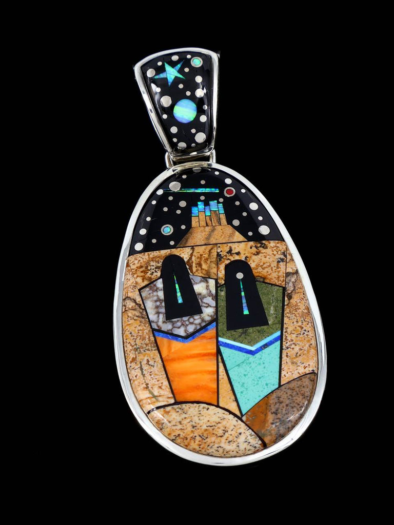 Native American Night Sky Pueblo Maiden Inlay Reversible Pendant - PuebloDirect.com