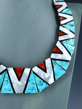 Collar de mosaico de concha blanca de Santo Domingo, indio nativo americano