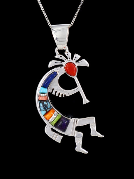 Navajo Cobblestone Inlay Kokopelli Pendant - PuebloDirect.com