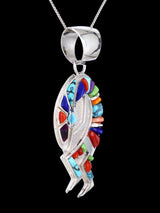 Navajo Cobblestone Inlay Sterling Silver Kokopelli Pendant - PuebloDirect.com
