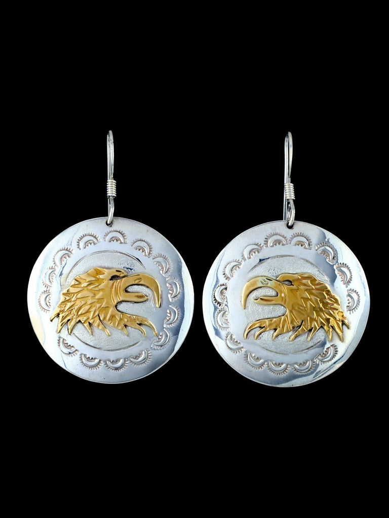 Estate Native American Sterling Silver and Gold Dangle Earrings - PuebloDirect.com