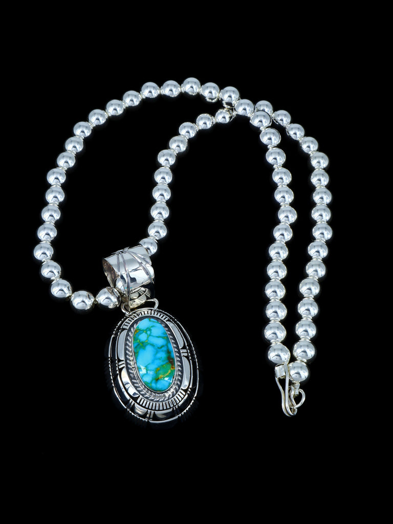 Native American Kingman Turquoise Sterling Silver Necklace - PuebloDirect.com