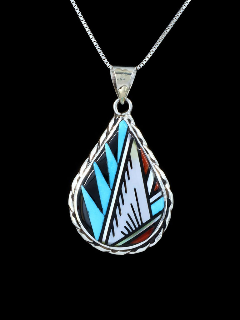 Native American Zuni Inlay Turquoise and Coral Pendant - PuebloDirect.com