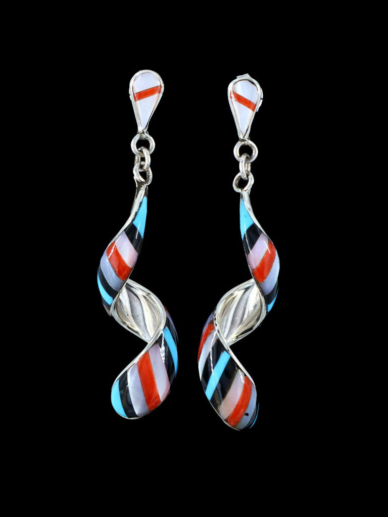 Zuni Inlay Mother of Pearl Spiral Post Earrings - PuebloDirect.com