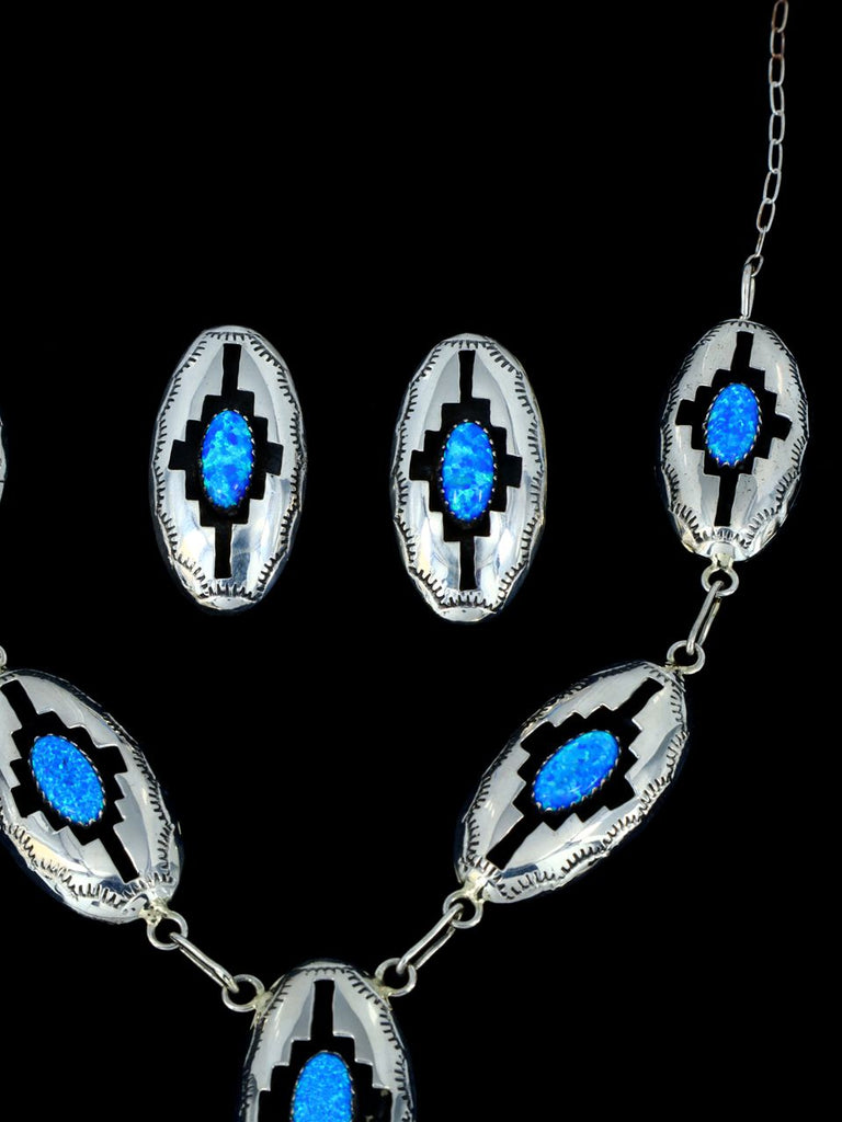 Native American Jewelry Opalite Sterling Silver Lariat Necklace Set - PuebloDirect.com