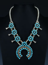 Native American Sleeping Beauty Turquoise Squash Blossom Necklace - PuebloDirect.com
