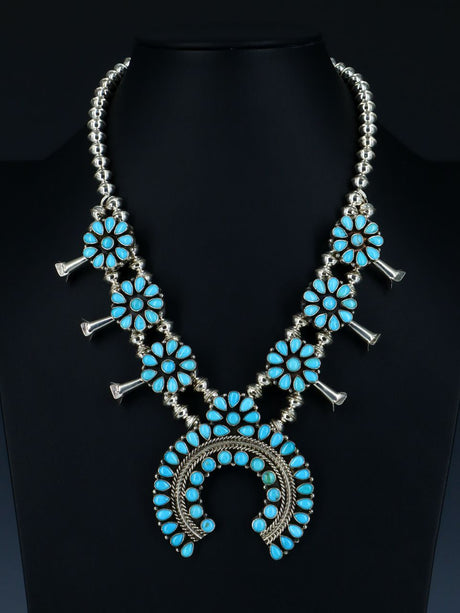 Native American Sleeping Beauty Turquoise Squash Blossom Necklace - PuebloDirect.com