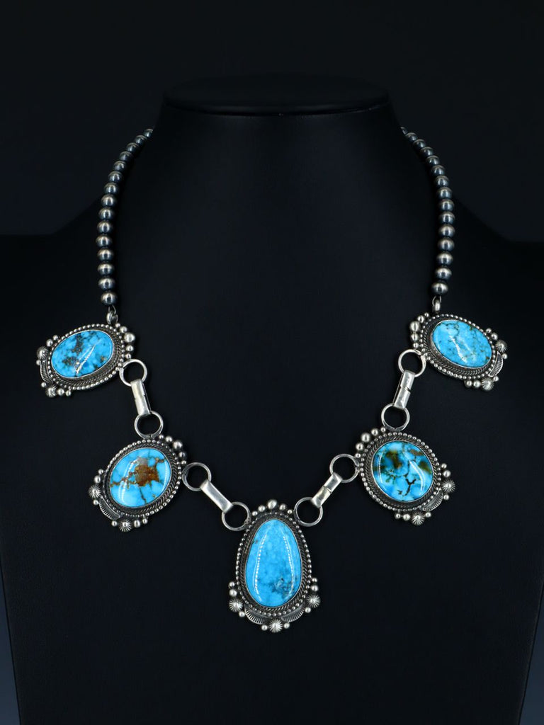 Native American Jewelry Sterling Silver Kingman Turquoise Necklace Set - PuebloDirect.com