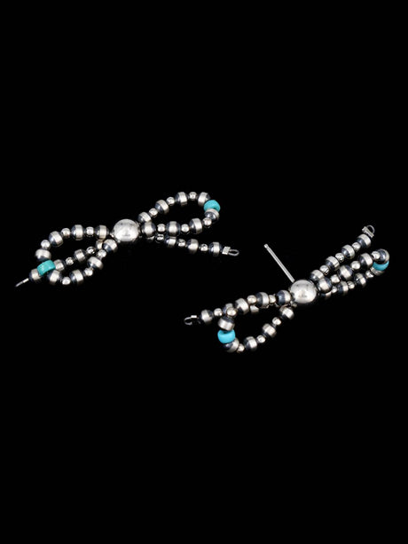 Navajo Sterling Silver Beaded Bows Post Earrings - PuebloDirect.com