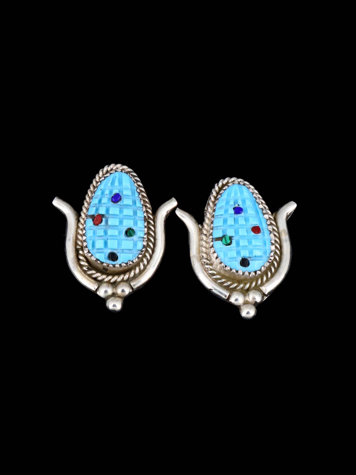 Native American Jewelry Zuni Turquoise Corn Post Earrings - PuebloDirect.com