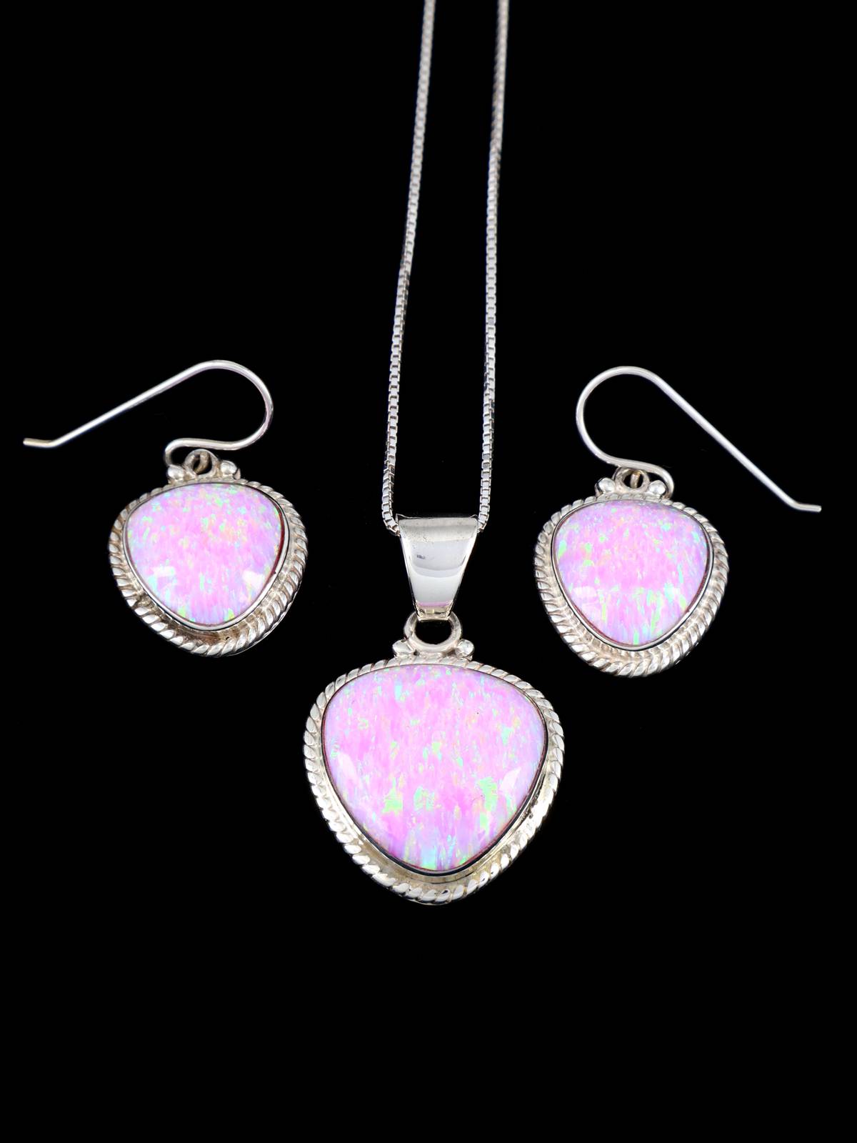 Navajo Kyocera Opal Sterling Silver Pendant and Earrings Set - PuebloDirect.com