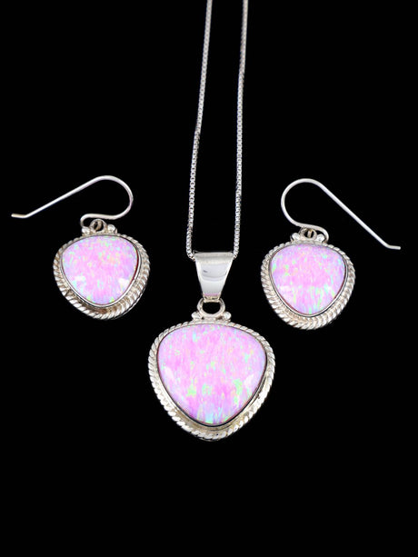 Navajo Kyocera Opal Sterling Silver Pendant and Earrings Set - PuebloDirect.com