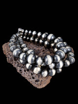 Navajo Sterling Silver Three Strand Beaded Bracelet - PuebloDirect.com